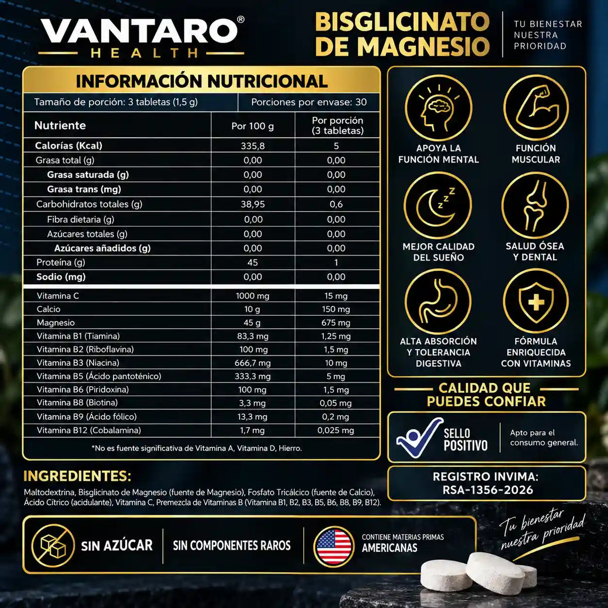 Bisglicinato de Magnesio 500mg - 90 Tabletas (Copia)
