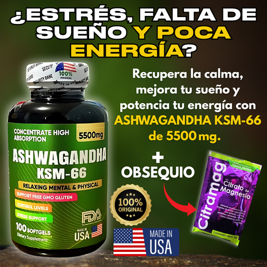 ASHWAGANDHA KSM-66 AMERICANO 5500 mg | 100 Cápsulas 100% original